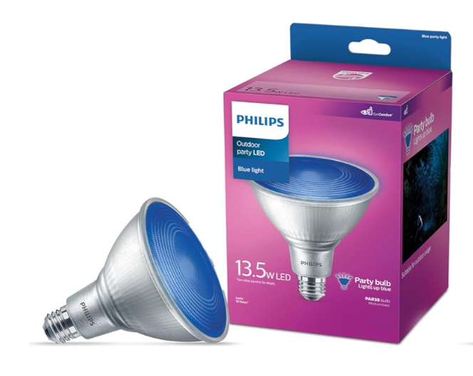 Philips LED 90W PAR38 1-Pack Outdoor Blue Party (3000K) (13.5W = 90W) Flicker-Free Light Bulbs