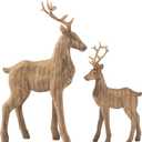 DN DECONATION 2PCS Christmas Reindeer Decoration Christmas Figurines Standing Deer Statues, Rustic Resin Xmas Reindeer with Wood Texture for Tabletop Mantle Decor (Brown) (Set of 2)
