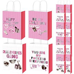 Tinlade 28 Pcs Galentines Gift Bags Bulk with Handles Pink Paper Treat Bags Funny Galentines Day Party Favors for Women 63.28.3 in 4 Designs, Valentines Day Party Favors for Gift Exchange