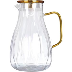 68 oz Glass Pitcher with Lid Water Pitcher with Handle and Spout Heat Resistant Water Carafes Jug Cold Brew Iced Tea Sun Tea Jar Bedside Drink Dispenser Milk(clear)