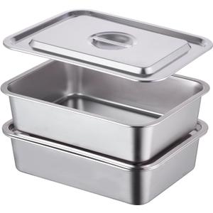 4-Piece 4 Inch Extra Deep Lasagna Pan with Lid, 11.6x15.6 Inch 9.2QT Large Stainless Steel Nonstick Lasagna Baking Roasting Dish Pan for Oven(L, 2 Pack)