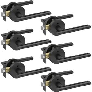 Asidrama 6 Pack Matte Black Privacy Door Lever, German Craftsmanship Door Handles Indoor for Bedroom or Bathroom, Heavy Duty Black Door Handles Interior with Locks for Left Right Sided Doors