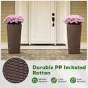 Idzo All Weather Wicker Planters for Outdoor Plants Set of 2, 24 inch Tall Planter for Front Porch, Patio, Balcony, Indoor Usage - Square Rattan Flower Pots, Mocha