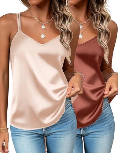 Zeagoo Silk Camisole Tops for Women 2025 V Neck Satin Tank Top Spaghetti Strap Cross Back Sleeveless Summer Blouses S XL