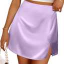Zeagoo Women Stain Silk Skirts Mini Casual Skirts High Waisted Zipper Skirt Split Skirt Skirts Purple, L