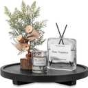 Round Decorative Tray Wood Bathroom Counter Organizer Farmhouse Kitchen Decor Wooden Riser for Soap Dish, Perfume, Candle, Sponge, 11" - Black