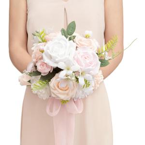 Ling's moment Blush Pink & White Bridesmaid Bouquet, Wedding Bouquets for Bridesmaids, 7 Inch Bridal Bouquets for Bridesmaids, Wedding, Ceremony, Anniversary, etc. (Pk-cream & Blush)