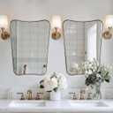MIRRORART Brushed Gold Mirrors 22x30'', Irregular Brass Wall Mirror Butterfly Shaped in 1’’ Anti-Rust Seamless Stainless Steel Metal Frame for Bathroom, Over Sinks, Home Decor Wall-Mounted Vertical