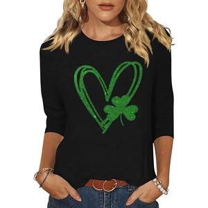 3/4 Sleeve Shirts for Women St Patrick's Day Shamrock Clover Graphic Shirts Lucky Irish Festival Party Tops, Small