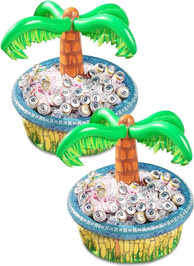 Sloosh 2-Pack Inflatable Palm Tree Cooler - 28" Inflatable Drink Cooler Luau Hawaiian Party Decoration for Tropical Theme Party Decor, Blow Up Birthday Summer Fun Beach Pool Party Supplies Accessories