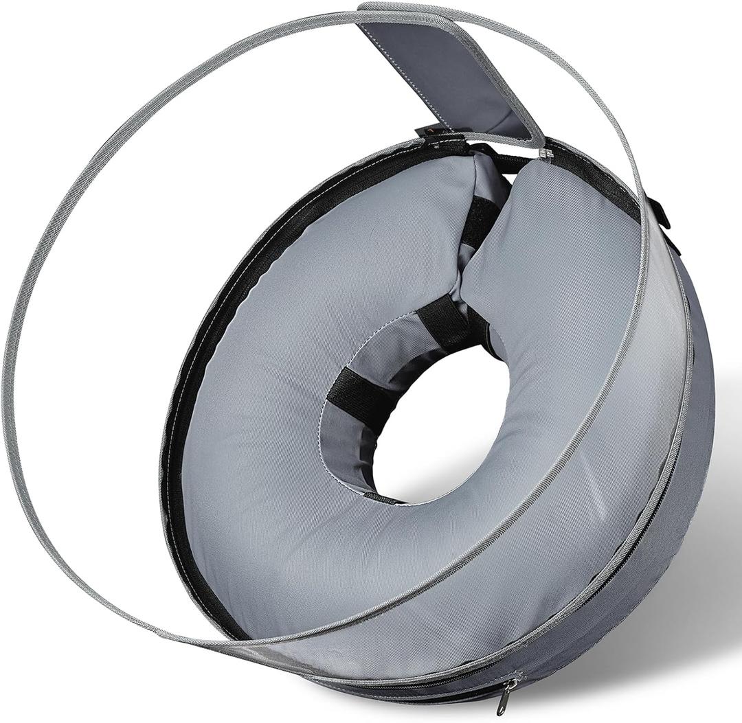 BARKLESS Donut Cone for Large Dogs, Protective Collar After Surgery to Stop Licking, Blow up Dog Surgery Collar with Transparent Shield, Inflatable Pillow Cone for Labrador, Rottweiler (L (Neck: 14"-18"), Grey)