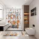 MEHOFOND 4pcs Fall Pumpkin Shower Curtain Set,Autumn Thanksgiving Shower Curtain Set,Maple Leaf Floral Rustic Wood Home Sweet Home Bathroom Decor,Thanksgiving Holiday Curtains with Hooks 72x72 in (Orange2)