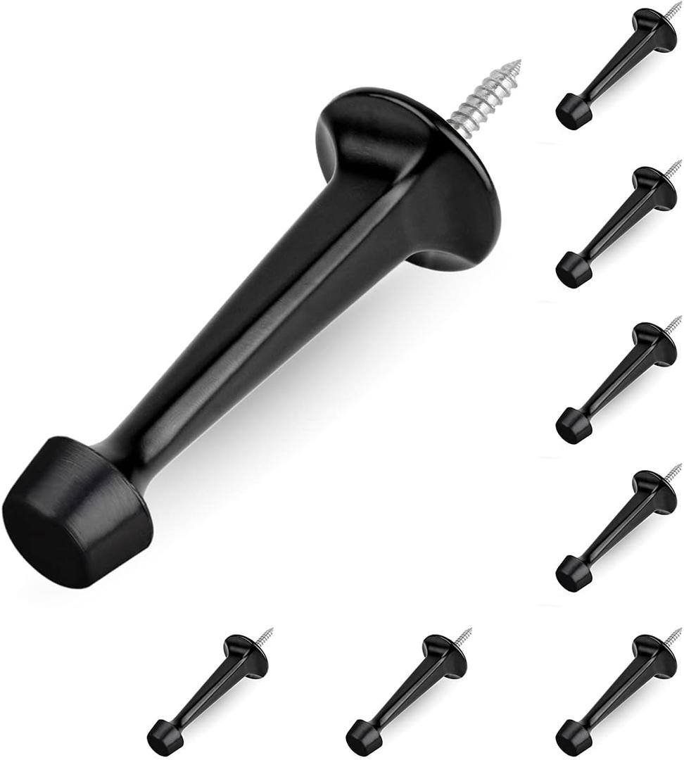 HOMOTEK 8 Pack Heavy Duty Solid Rigid Door Stop with Soft Rubber Tip, Zinc Die Cast Door Stopper Protect Wall & Door, Black