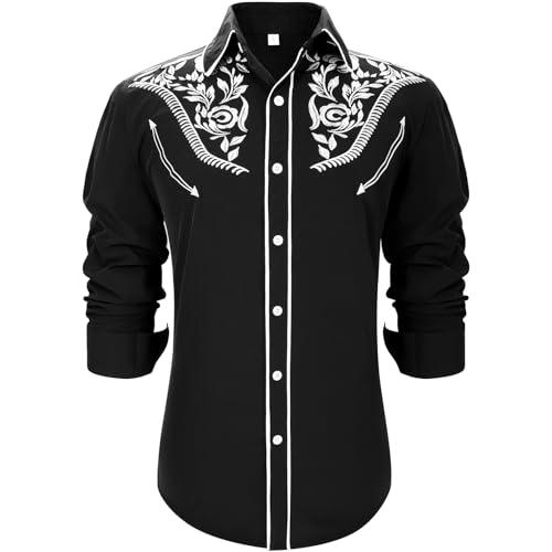 UpFind Western Shirts for Men Cowboy Shirts Long Sleeve Embroidered Country Shirt Slim Fit Button Down Shirt Casual Work, Size: XXXL