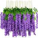12pcs Artificial Wisteria Flowers 3.6 Feet/Piece Purple Dense Artificial Fake Wisteria Vine Ratta Hanging Garland Silk Flowers String Home Party Wedding DecorPurple-Dense