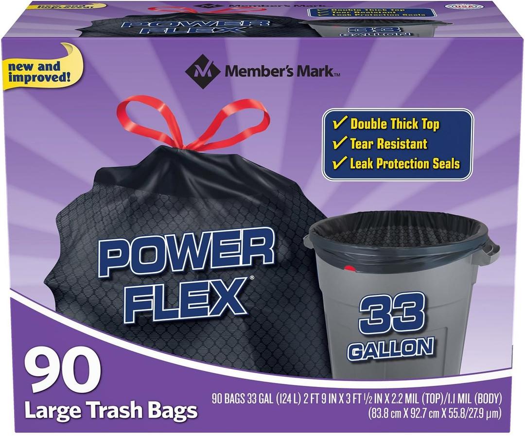 Member's Mark 33 gallon Power Flex Drawstring (90Count),, () (90 Count (Pack of 1))