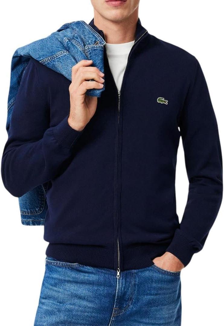 Lacoste Men's Zipped High Neck Cotton Sweater (X-Large, Navy Blue)
