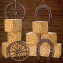 14 PCS Hay Bales Boxes Set Western Cowboy Party Decor Kit 10 Hay Bales Straw Boxes + 2 Wooden Wagon Wheels + 2 Horseshoes Cowboy Theme for Western Cowboy Party Birthday Wedding Farm Rustic Supplies