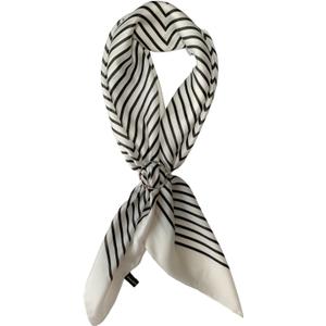 Mulberry Silk Feeling Head Scarf 27" Women's Fashion Square Neck Satin Scarfs for Bag Hair Scarves with Scarf Ring (A1-white Line)