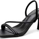 Goderci Kitten Strappy Heels for Women Square Open Toe Ankle Strap Heeled Sandals Dressy Wedding Shoes, Black, Size 8