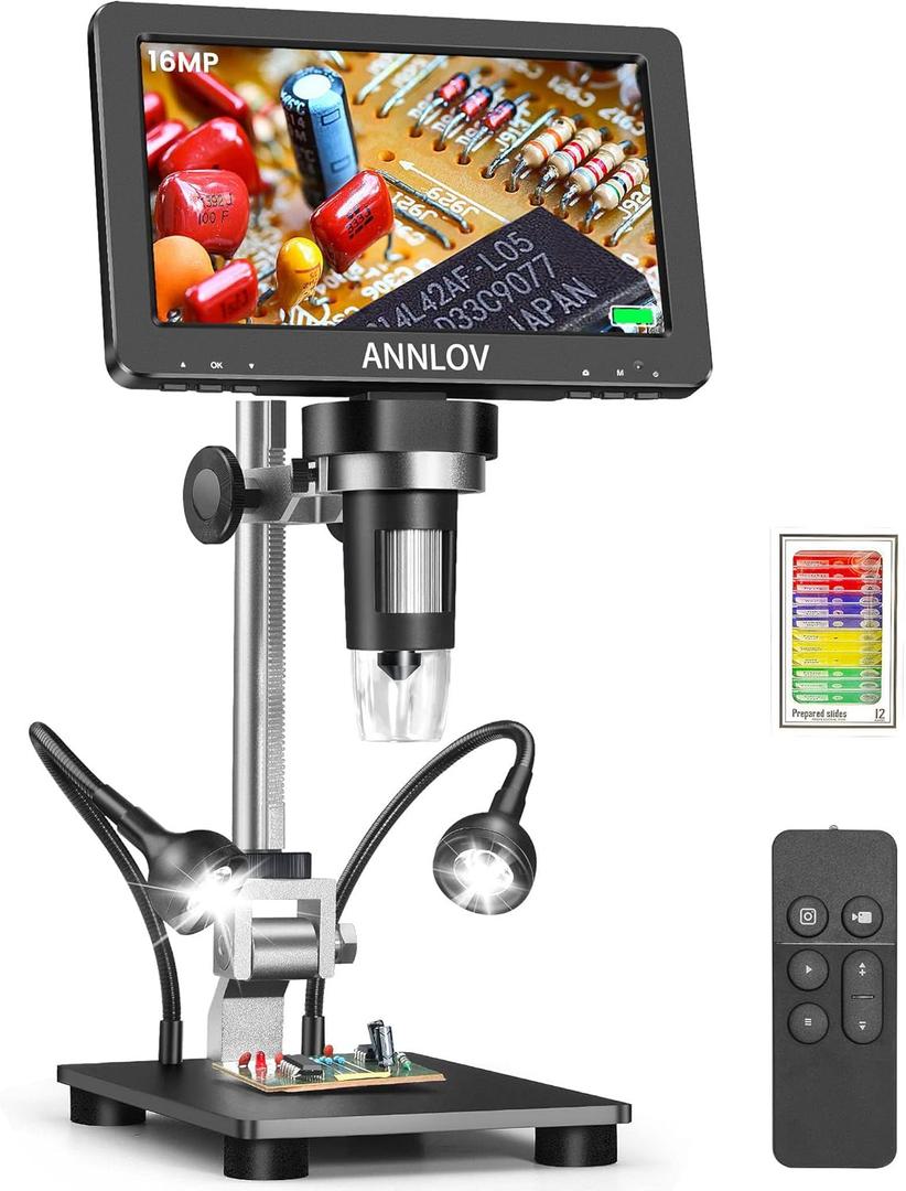 ANNLOV 7" HDMI Digital Microscope, 1500X 16MP LCD Coin Microscope with Lights, Video Soldering Microscope for Adults, Compatible with TV/Windows/Mac