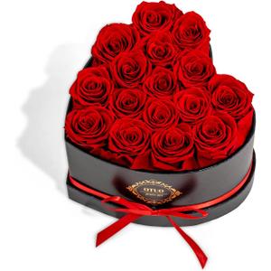 16 Preserved Roses in Heart-Shaped Box, Flowers for Delivery Prime Last up 2 Years, Real Forever Flowers for Wife, Girlfriend, Mother, Eternal Roses for Anniversary - Red