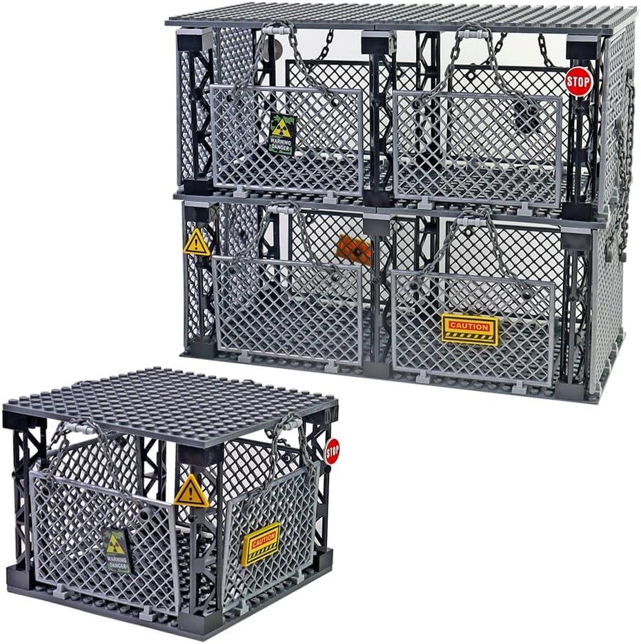 Military Jail Dinosaur Cage Building Blocks Set,Safety Guardrail,Realistic Zoo Prison Playset with Open Doors,Compatible with Halloween JailWW2 Military and More ScenePlayset for Boys and Girls
