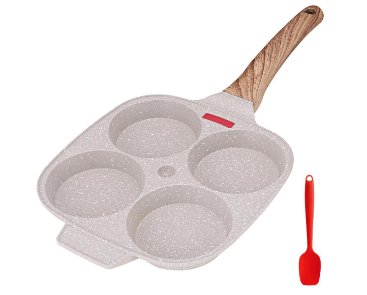 Bobikuke Egg Pan Fried Egg Pan, Egg Frying Pan with Lid Nonstick 4 Cups Pancake Pan Aluminium Alloy Cooker for Breakfast, Gas Stove & Induction Compatible (White)