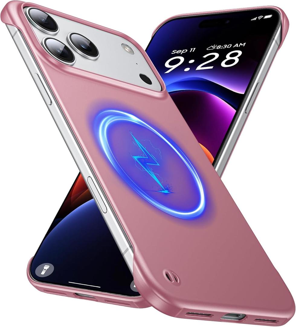 Magnetic Ultra Thin Frosted Designed for iPhone 17 Pro Max Frameless Case 6.9 inch [Compatible with MagSafe] Slim Minimalist Lightweight Matte Hard Cover Protective Borderless Case-Dawn Pink