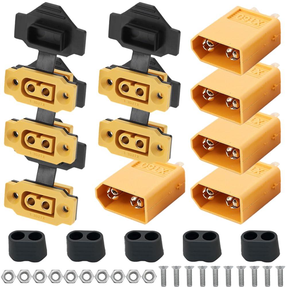 XT60E-F Plug Kit, XT60E-F Female Plug Panel Mount XT60h XT60 Male Bullet Connector with Waterproof Cover for RC FPV Drone Lipo Battery Quadcopter (10 Pack)