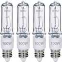 GMY JDE11 120V 100W T4 JDE11 Bulb, Mini Candelabra Base E11 Bulb, 1600lm 2800K Clear Dimmable 100 watt Halogen Light Bulbs for Ceiling fan light bulbs Replace E11 Led Bulb - 4Pack