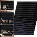 Chunful 30 Pcs 28.81 Sq ft 3D Wall Panels PVC Wave Design,11.8" x 11.8" Wall Panels Brick Wallpaper Waterproof for Interior Living Room Bedroom Decor(Black)