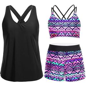Holipick 3 Piece Tankini Swimsuits for Women Tummy Control Bathing Suits Swim Tank Top with Bra Boy Shorts Teen Swimwear 2026 Large Tribal 