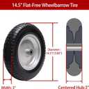 14.5" Wheelbarrow Tire, 3.50-8" Flat-free Solid Tire and Wheel with 3" -7" Centered Hub and 5/8" & 3/4"Bearings for Wheelbarrow Trolley Dolly Lawn Mover Go Kart Replacement (2-Pack)
