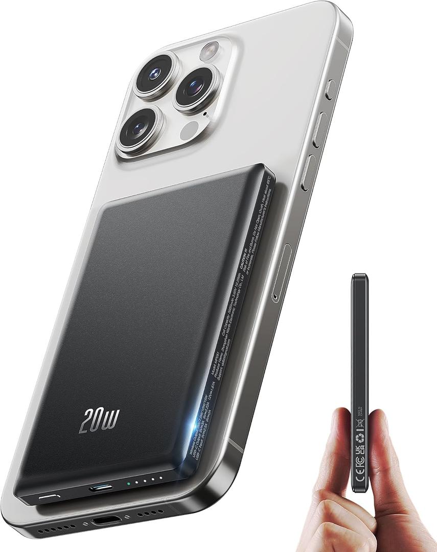 for Magsafe Portable Charger iPhone,2025 Ultra Slim Wireless Battery Pack 5000mAh, 20W PD Magnetic Power Bank Fast Charging USB C in&Out Powerbank for i-Phone 17/16/15/14/13/12 Mini Plus Pro Max