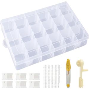 Embroidery Floss Organizer Cross Stitch Thread Storage Box Tools with 120 Pieces Floss Bobbins, Bobbin Winder, Scissor and Colour Stickers,Removable 18 Compartments Big Size Case