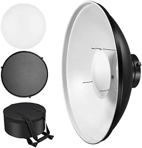 Soonpho 16inch/42cm Standard Reflector Beauty Dish with Honeycomb Grid, Diffuser Sock and Bag,for Bowens Mount Studio Strobe Flash Light Like Neewer VC-400HS VE-300 Godox AD200 AD180 AD360 (White)