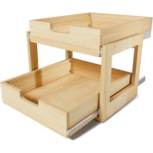 Pull Out Cabinet Organizer, 14''W21''D Sliding Drawers for Cabinets, 2 Tier Soft Close Slide Out Wooden Pull out Drawers, Base Cabinet Organization for Kitchen, Pantry, Bathroom