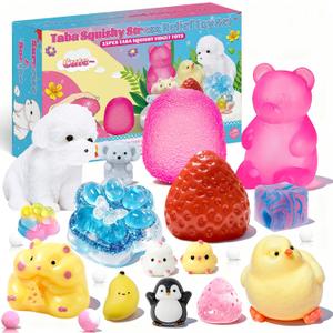 15Pcs Taba Squishies Kit, Squishies Fidget Toys, Including Strawberry, Cat Paw, Hamster Toy, Stress Relief Toys Party Favors for Kids 4-8 8-12, Sensory Toys Birthday Easter Gifts