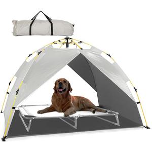 Canopy Shade Tent for Large XL XXL Jumbo Elevated Raised Dog Bed Cots, Quick Setup & No Assembly Needed, Outside Outdoor Cooling Camping Pet Sun Umbrella, Gray 70"X55" (Cots Not Included)