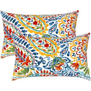 LVTXIII Outdoor Lumbar Pillow Covers, Patio Decorative Lumbar Pillow Cases ONLY, Fluffy Fade-Resistant Lumbar Cushion Cases for Home Balcony and Garden, 12x20 Inch, Pack of 2, Paisley Multi