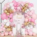 Ouddy Life 157 Pcs Pink and White Balloons Arch Kit, Pink Gold Birthday Decorations for Women Girls, Pastel Pink Chrome Gold Latex Balloon Valentines Day Wedding Party Gender Reveal Anniversary