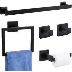 5 Pieces Bathroom Hardware Accessories Set Wall Mounted - Matte Black