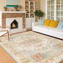 Washable Area Rugs Boho Non Slip Stain Resistant Thin Carpet Vintage Orange Printed Oriental Foldable Distressed 6x9 Rug for Living Room Bedroom Indoor House (Orange/Cream/Affogato/Gray)