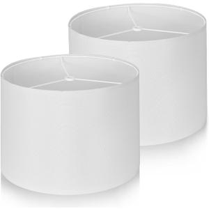 Lampshades Set of 2, Drum Lampshade White, Natural Linen Lampshades 13'' Top x 13'' Bottom x 10'' High Lamp shade for Table Lamps, Floor Lamp, Bedside Lamps, Easy Assembly
