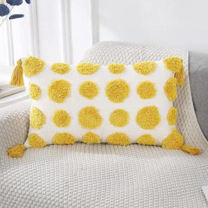 PANOD Super Soft Farmhouse Decorative Plush Throw Pillow Covers 12 x 20 Yellow,Solid Pom pom Tufted with Tassels Modern Accent Boho Lumbar Cushion Cover Pillow Case for Couch Sofa