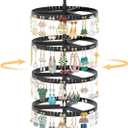 EsLuker.ly Earring Holder Organizer Rotating Stud Display Tree Rack with 228 U-Slots for Women Girls, Large Adjustable 4 Tier Plastic Storage Stand with Metal Tray for Pierced Hoop Post Earring, Black