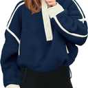 Panadila Womens Half Zip Sherpa Fleece Pullover Soft Oversized Sweatshirt with Pockets Warm Fuzzy Sweater (Blue, XS)