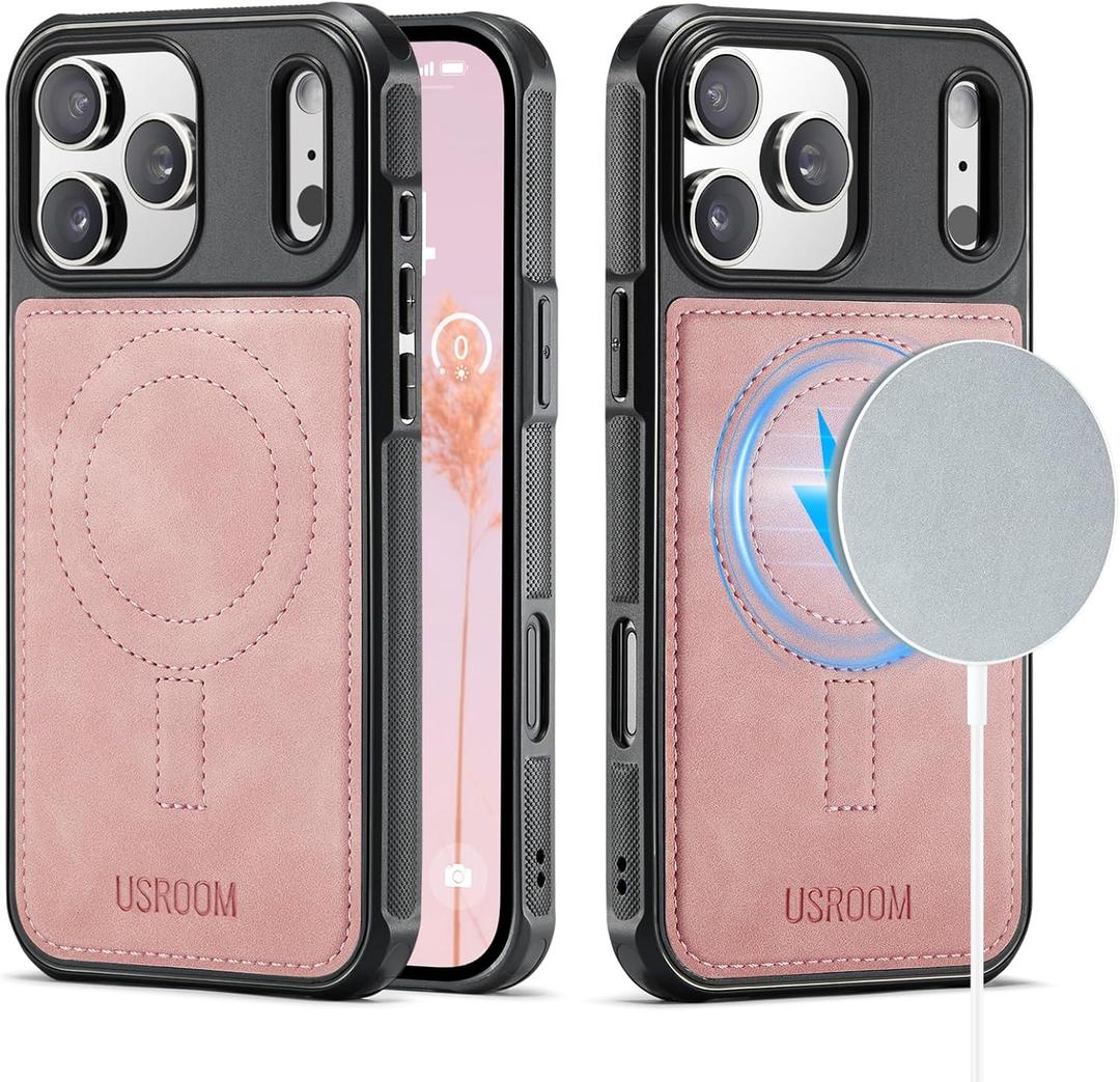 for iPhone 17 Pro Max Case Compatible with Magsafe, Strong Magnetic PU Leather Slim Protective Cover Phone Cases for iPhone 17 Pro Max 6.9" Rose Pink