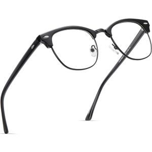 Blue Light Blocking Glasses Retro Semi Rimless UV400 Clear Lens Computer Eyewear For Men Women (A-bright Black Frame)